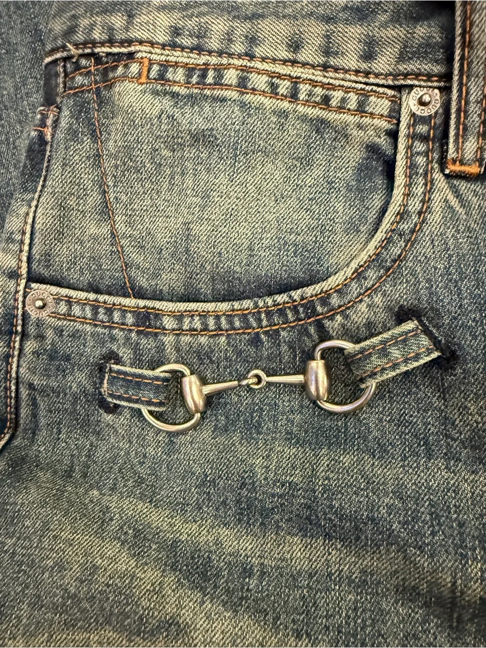 Gucci Washed Blue Denim Jeans with Signature Hardware